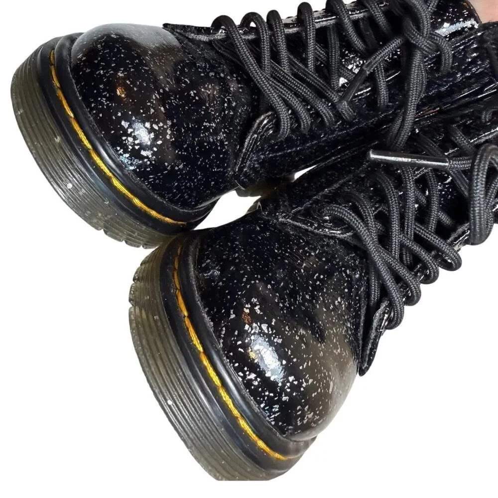 NEW Dr. Martens Toddler Girls 1460 Black Cosmic Glitter Lace Up Boots Black SZ 7